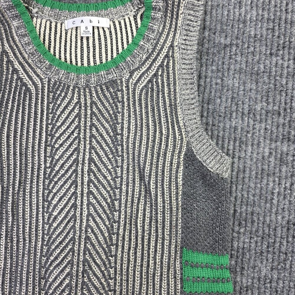 Cabi Trident Knit Sleeveless Vest Women Small Gray Green Textured Chevron Boho - Picture 3 of 10